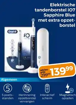 Trekpleister Elektrische tandenborstel i07 Sapphire Blue met extra opzetborstel aanbieding