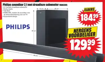 Dirk Philips Soundbar 2.1 met draadloze subwoofer | TAB6305 aanbieding