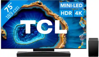 Coolblue TCL QD Mini-LED 75C803 (2023) + soundbar aanbieding