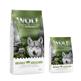 Zooplus 12 + 2 kg gratis! 14 kg Wolf of Wilderness Honden Droogvoer Untamed Grasslands - Paard (Monoprotein) aanbieding