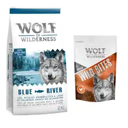 Zooplus Wolf of Wilderness 12 kg nu met gratis snack! - Adult Blue River Zalm - Graanvrij aanbieding