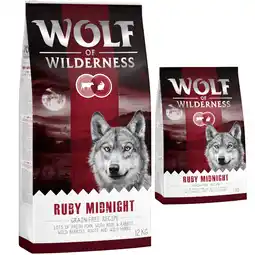 Zooplus 12 + 2 kg gratis! 14 kg Wolf of Wilderness Honden Droogvoer Ruby Midnight - Rund & Konijn aanbieding