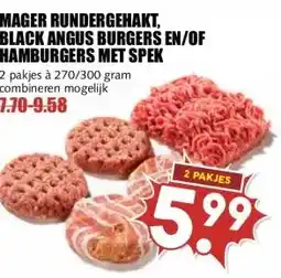 MCD Supermarkt MAGER RUNDERGEHAKT, BLACK ANGUS BURGERS EN/OF HAMBURGERS MET SPEK aanbieding