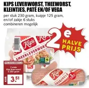 MCD Supermarkt KIPS LEVERWORST, THEEWORST, KLEINTJES, PATÉ EN/OF VEGA aanbieding