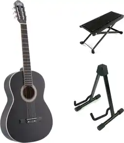 Bol.com LaPaz C30BK klassieke gitaar 4/4-formaat zwart + statief + voetenbankje aanbieding