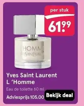 Etos Yves Saint Laurent L'Homme Eau de toilette 60 ml aanbieding