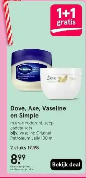 Etos Dove, Axe, Vaseline en Simple aanbieding