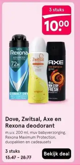 Etos Dove, Zwitsal, Axe en Rexona deodorant aanbieding