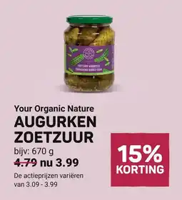 Ekoplaza Your Organic Nature AUGURKEN ZOETZUUR aanbieding