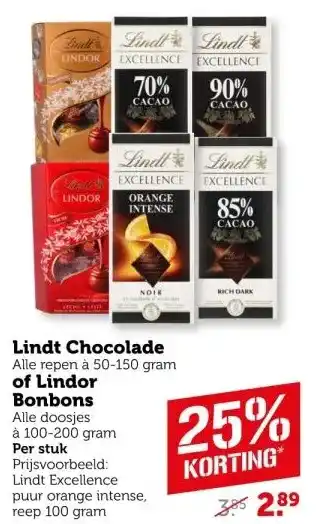 Coop Lindt Chocolade of Lindor Bonbons aanbieding