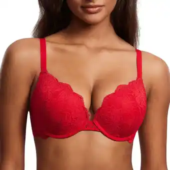 Amazon DOBREVA Vrouwen Push Up BH Met Kant Gevoerde Plunge Beugel Volledige Cup Buste Voorgevormde Cups aanbieding