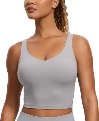 Amazon CRZ YOGA Butterluxe Dames Sportbeha Met V-hals En Gewatteerde Crop Top Met Ingebouwde Bh aanbieding