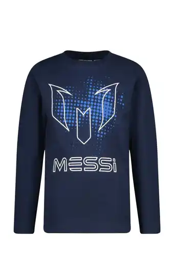 Wehkamp Messi longsleeve Logo met printopdruk donkerblauw aanbieding