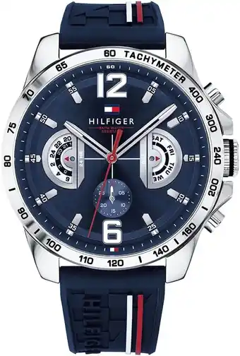 Amazon Tommy Hilfiger Unisex multi-wijzerplaat kwarts horloge met siliconen armband 1791476 aanbieding