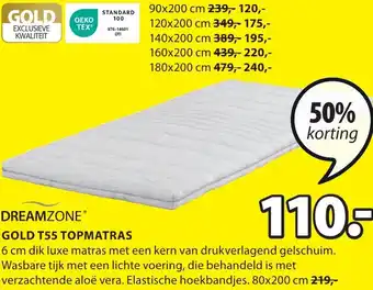 Jysk DREAMZONE Gold T55 topmatras aanbieding