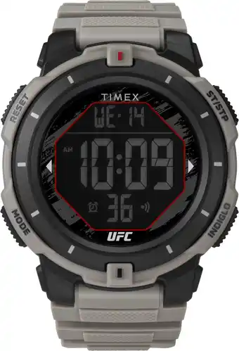 Amazon Timex Mannen UFC Rumble 50mm horloge, Tan Strap digitale wijzerplaat zwarte kast, bruin, Ronde aanbieding