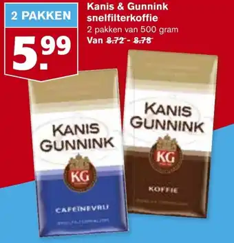 Hoogvliet Kani & Gunnink snelfilterkoffie 500 gram aanbieding