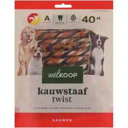 Welkoop Welkoop - Kauwstaaf Twist - Extra Rund & Kipsmaak - Rund - 40 stuks aanbieding