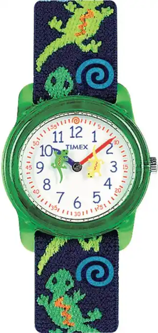 Amazon Timex TIME Machines 29mm Blauw/Geel Streep Elastische Stof Kinderen Horloge aanbieding