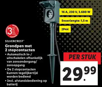 Lidl GARANTI SILVERCREST Grondpen met 2 stopcontacten aanbieding