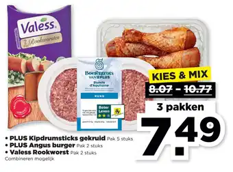 PLUS PLUS Kipdrumsticks gekruid, PLUS Angus burger of aanbieding