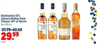 Makro Glenkinchie 12Y, Johnnie Walker Gold, Talisker 10Y of Storm aanbieding