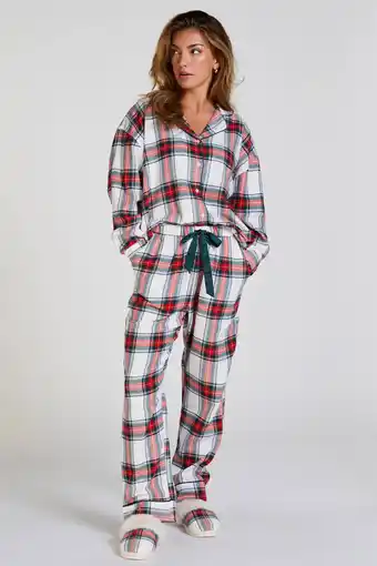 Wehkamp Hunkemöller flanellen pyjamabroek wit/rood/grijs aanbieding