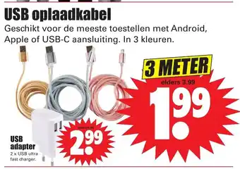 Dirk USB oplaadkabel 3m aanbieding