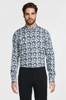 Wehkamp Blue Industry slim fit overhemd met all over print blauw aanbieding