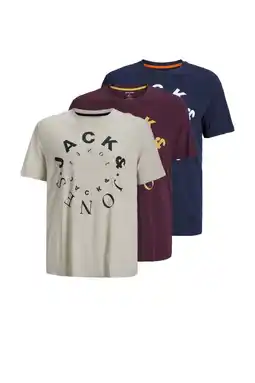 Wehkamp JACK & JONES PLUS SIZE T-shirt (set van 3) JJWARRIOR Plus Size met printopdruk aanbieding