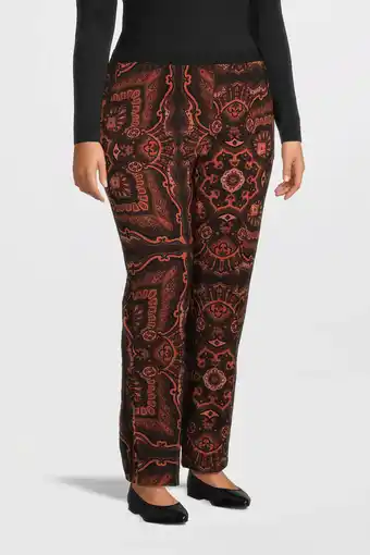 Wehkamp Plus Basics slim fit broek van travelstof met paisley print zwart/oranje aanbieding