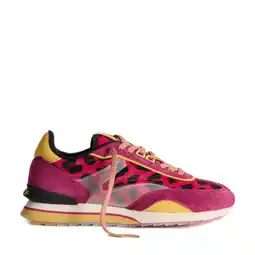 Wehkamp HOFF Art Pink Lady leren sneakers met panterprint rood/geel aanbieding