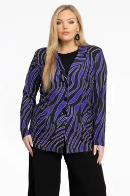 Wehkamp YOEK rechtvallende blazer met all over print zwart/blauw aanbieding