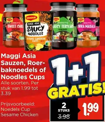 Vomar Voordeelmarkt Maggi Asia Sauzen, Roerbaknoedels of Noodles Cups aanbieding