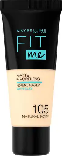 Amazon Maybelline New York - Fit Me Matte + Poreless Foundation - 105 Natural Ivory - Medium Dekkende Found aanbieding