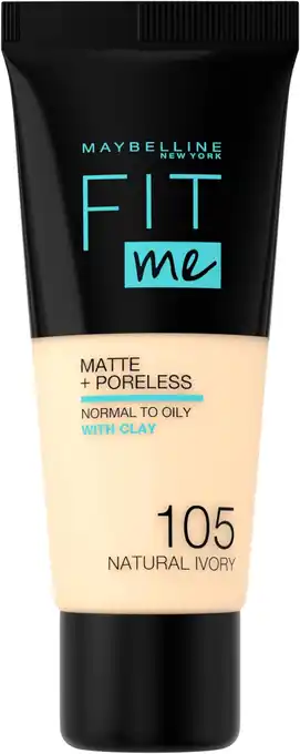 Amazon Maybelline New York - Fit Me Matte + Poreless Foundation - 105 Natural Ivory - Medium Dekkende Found aanbieding