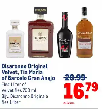 Makro Disaronno Original, Velvet, Tia Maria of Barcelo Gran Anejo aanbieding