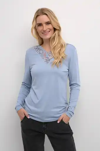 Wehkamp Cream top met kant licht blauw aanbieding