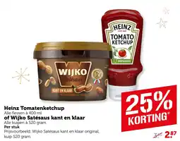 Coop Heinz Tomatenketchup of Wijko Satésaus kant en klaar aanbieding