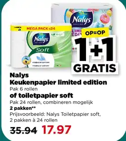 PLUS Nalys keukenpapier limited edition of toiletpapier soft aanbieding