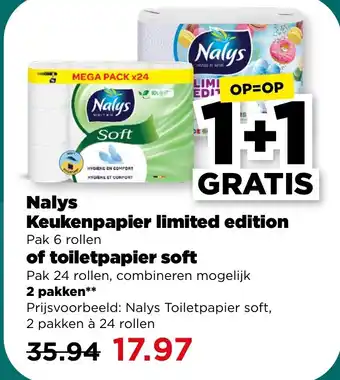 PLUS Nalys keukenpapier limited edition of toiletpapier soft aanbieding