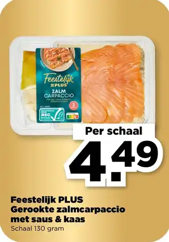 PLUS Feestelijk plus gerookte zalmcarpaccio met saus & kaas aanbieding