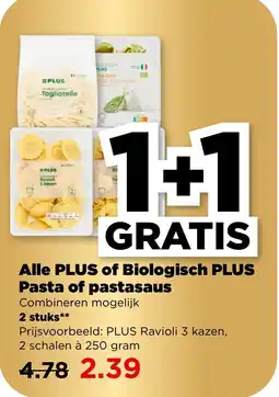 PLUS Alle plus of biologisch plus pasta of pastasaus aanbieding