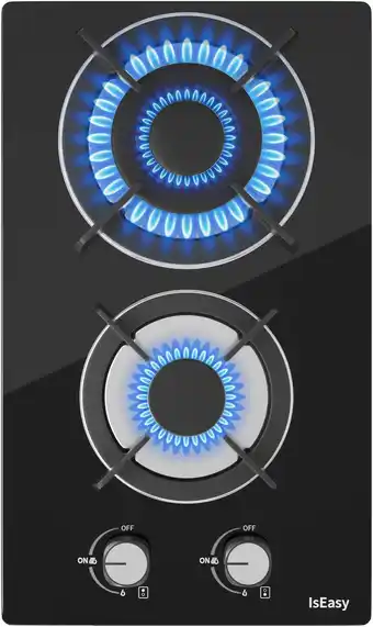 Amazon 2-pits gaskookplaat, gasfornuis, inbouwfornuis, stadsgas en flessengas (2 branders, glas) aanbieding