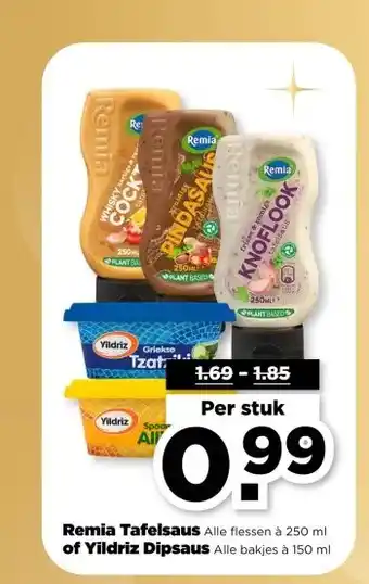 PLUS Remia Tafelsaus Alle flessen à 250 ml of Yildriz Dipsaus Alle bakjes à 150 ml aanbieding