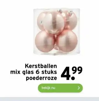 GAMMA Kerstballen Mix Glas 6 stuks Poederroze aanbieding