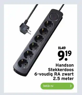 GAMMA Handson Stekkerdoos 6-Vouding RA Zwart 2.5 Meter aanbieding