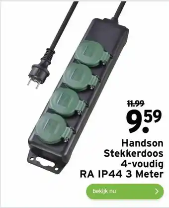 GAMMA Handson Stekkerdoos 4-Vouding RA IP44 3 Meter aanbieding