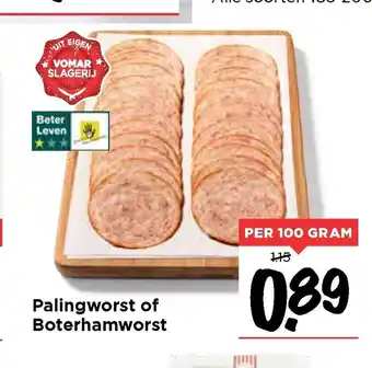 Vomar Voordeelmarkt Palingworst of Boterhamworst 100 gram aanbieding