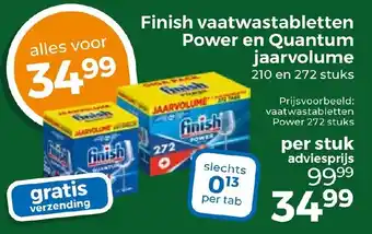 Trekpleister Finish vaatwastabletten Power en Quantum jaarvolume aanbieding